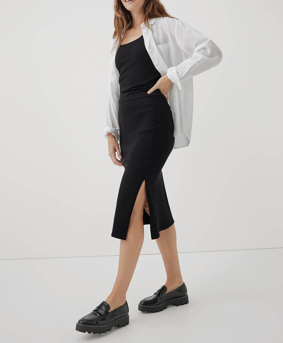 S Rib Midi Skirt: Black / Small Pact - Women’s Refined