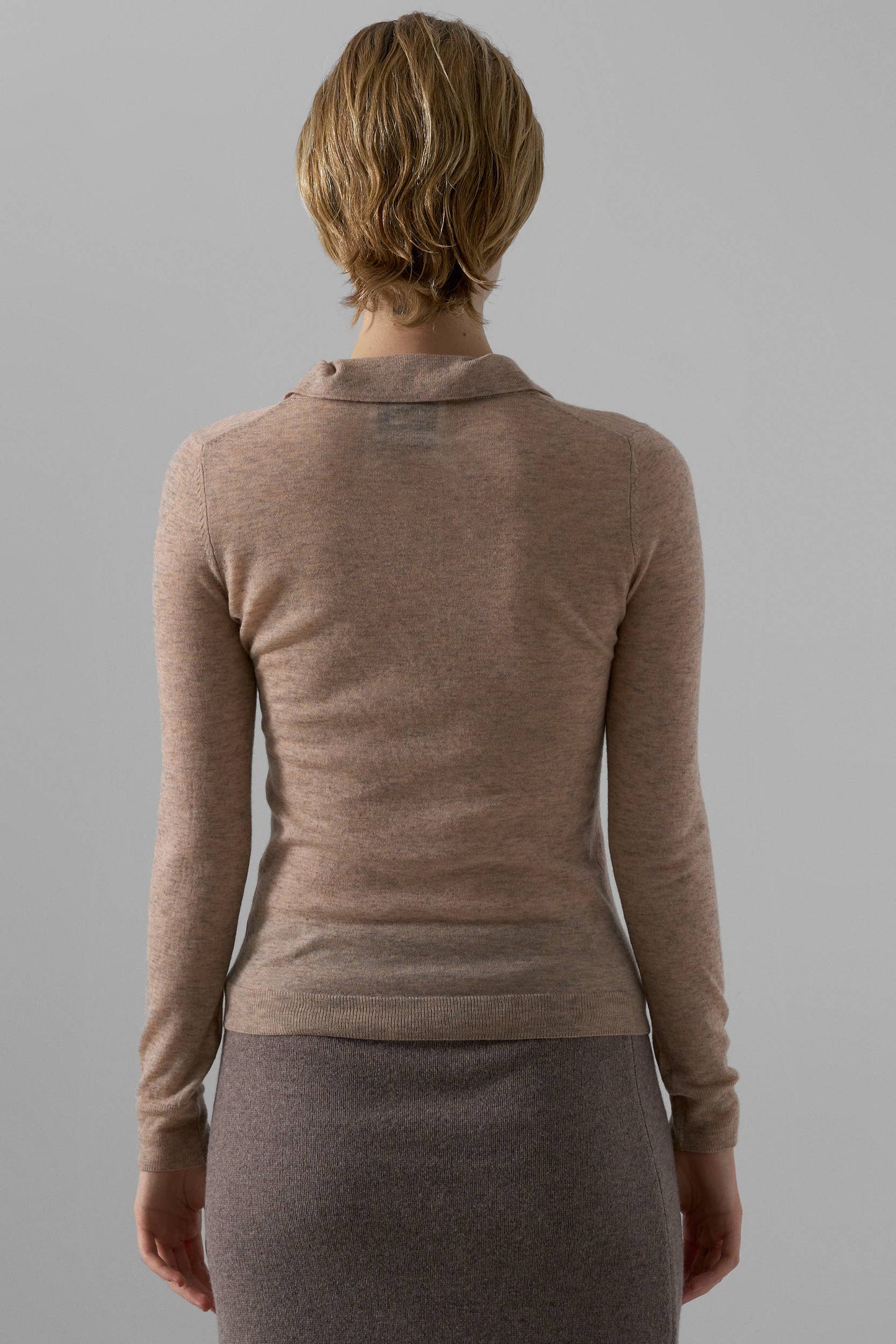 Leap Concept - MARGOT fine-knit polo sweater: Beige / M