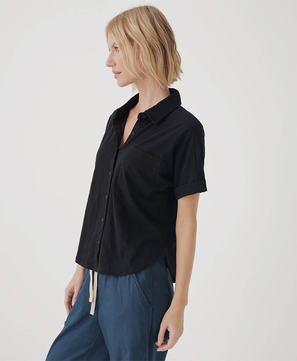 Slub Button Up Top: White / Small Pact - Women’s Relaxed