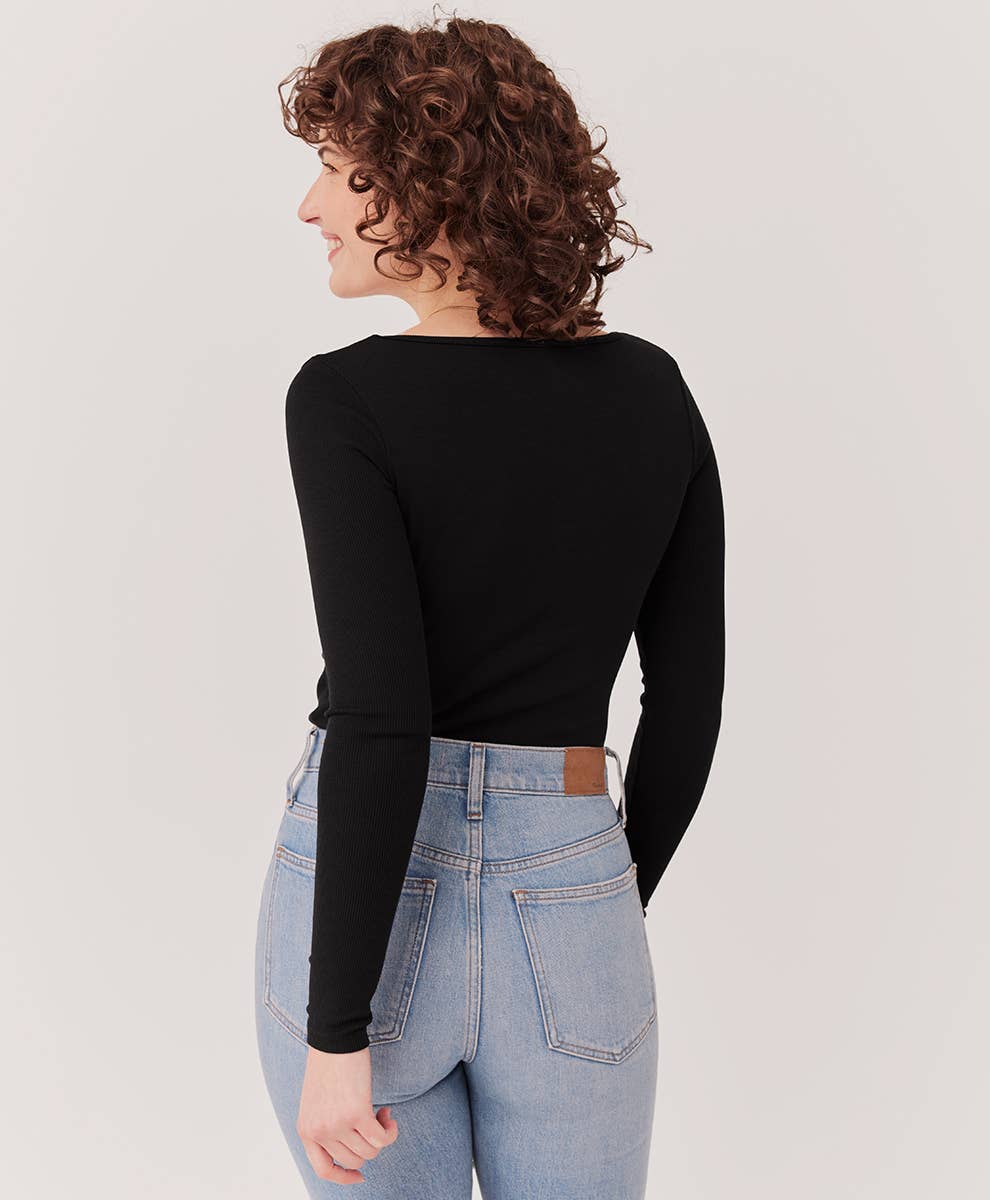 L Ribbed Crop Long Sleeve Top: Black / Large Pact - Women’s