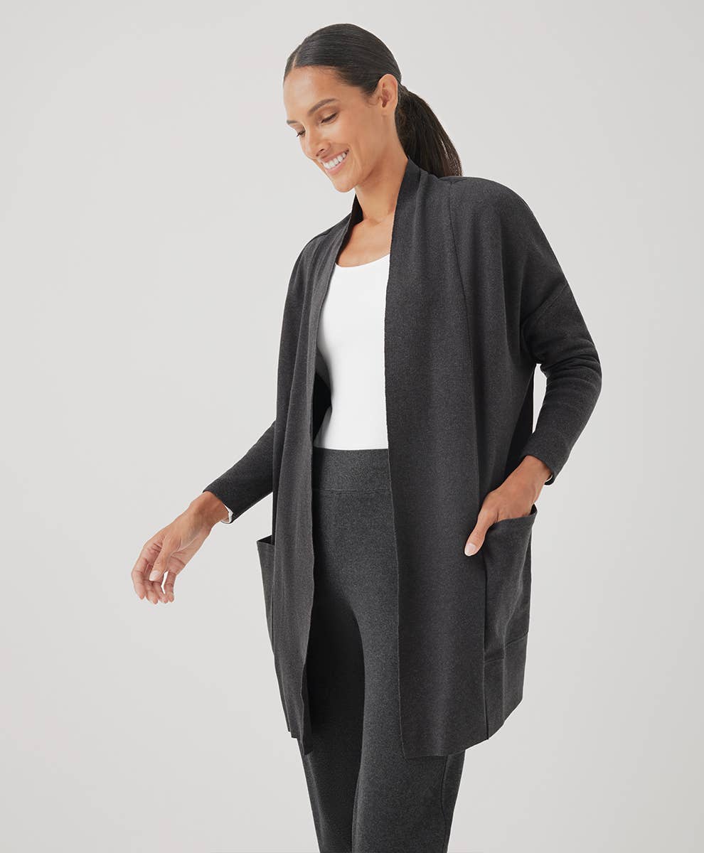 M Airplane Cardigan: Charcoal Heather/Large Pact - Women’s