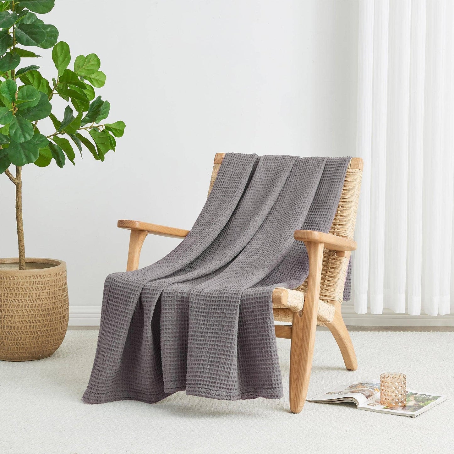 BH Collective - 100% Cotton Waffle Weave Blanket - Mikala Collection: Full / Queen / Oatmeal