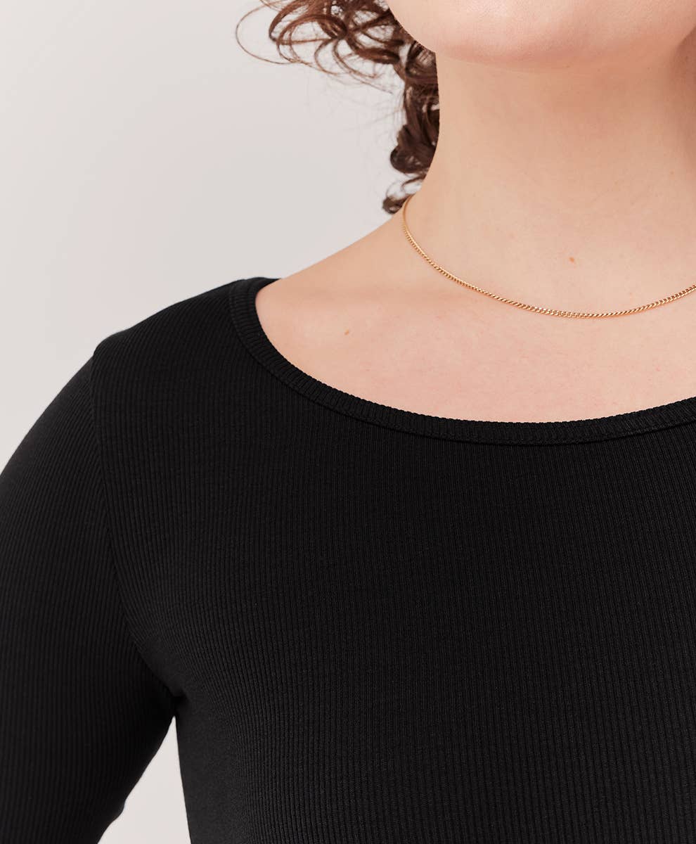 L Ribbed Crop Long Sleeve Top: Black / Large Pact - Women’s