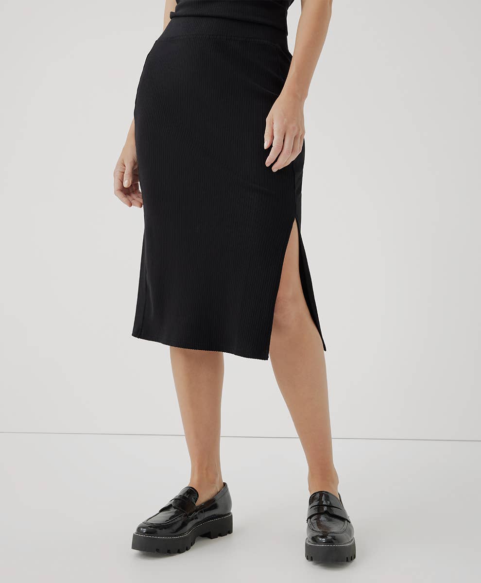 S Rib Midi Skirt: Black / Small Pact - Women’s Refined