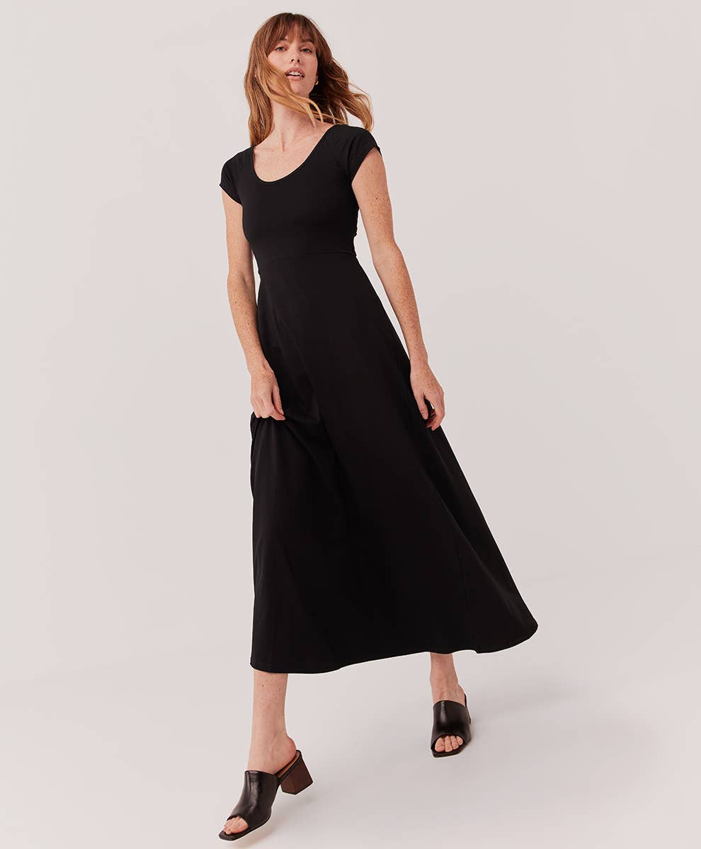 Pact - Women's Fit & Flare Crossback Maxi Dress: Black / Extra Small