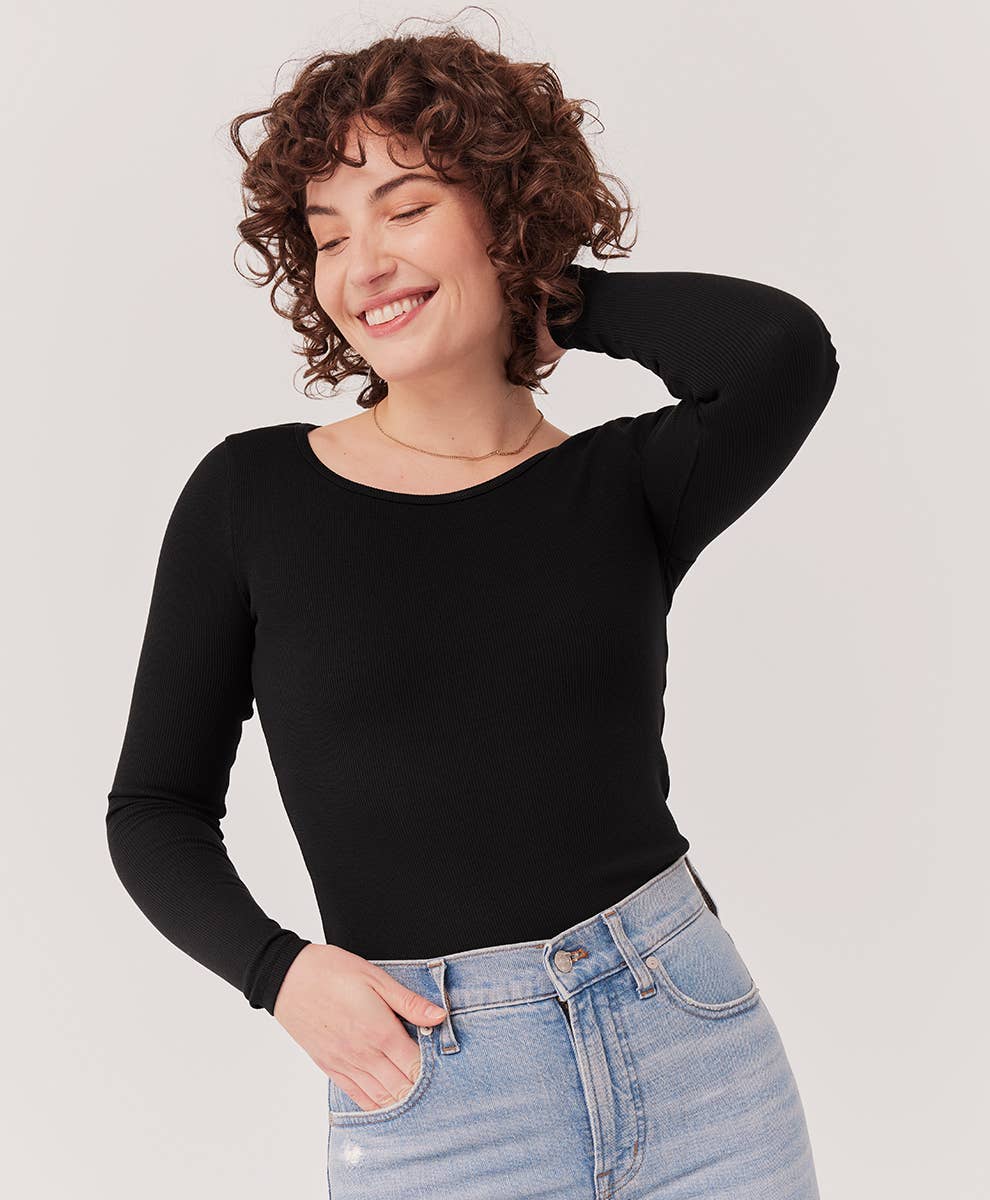 L Ribbed Crop Long Sleeve Top: Black / Large Pact - Women’s