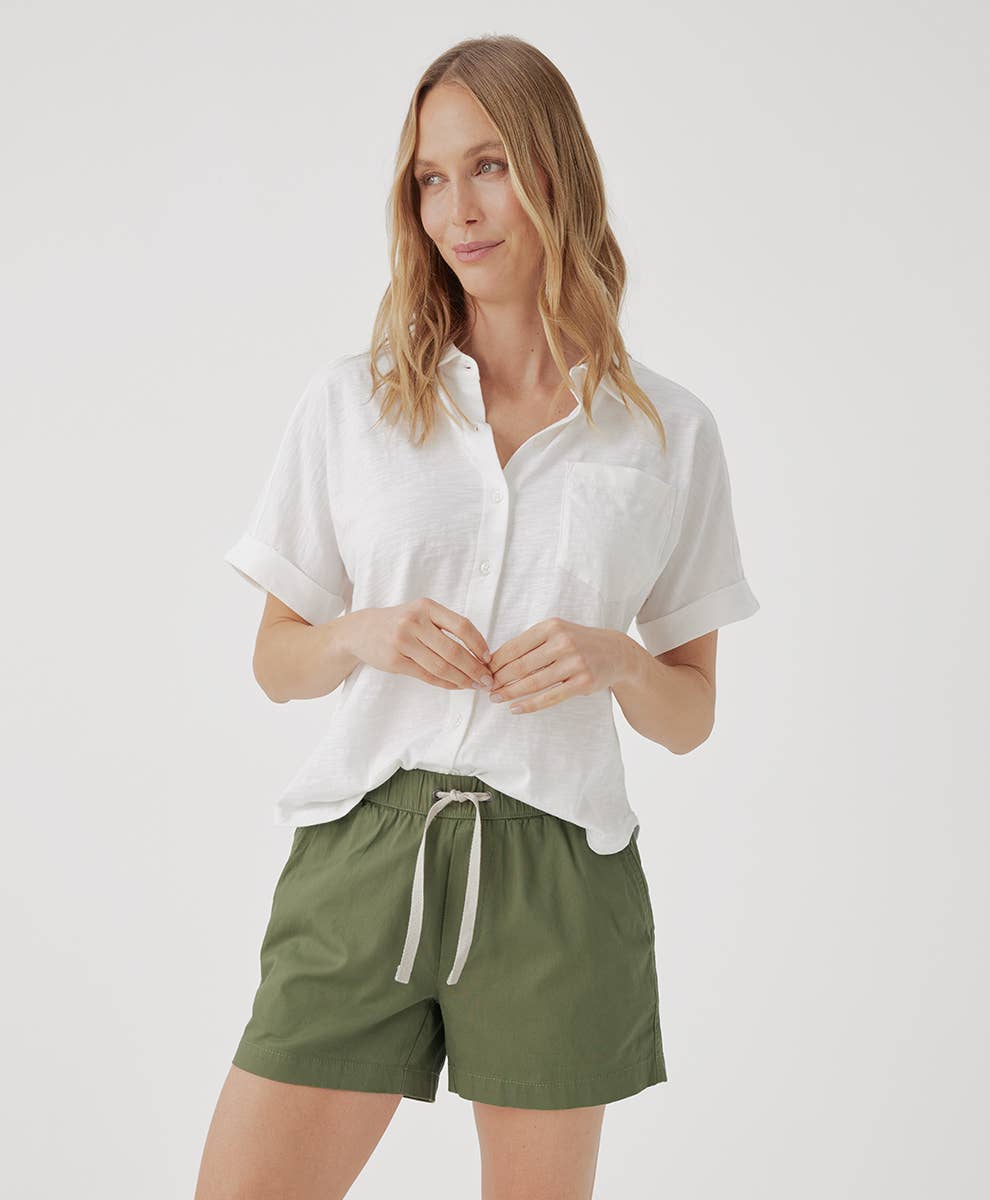 Slub Button Up Top: White / Small Pact - Women’s Relaxed