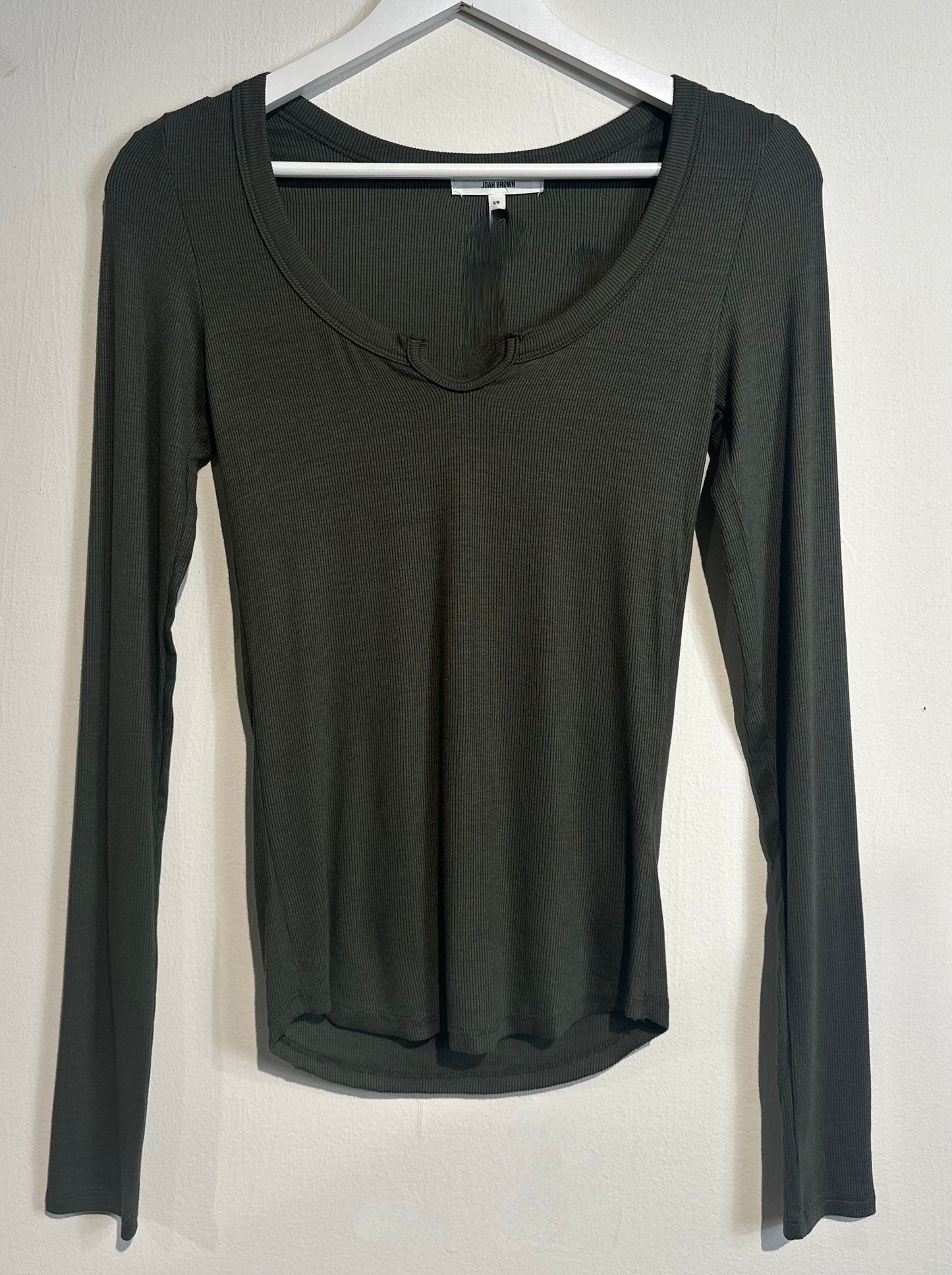 Joah Brown Notch Long Sleeve Rib Top