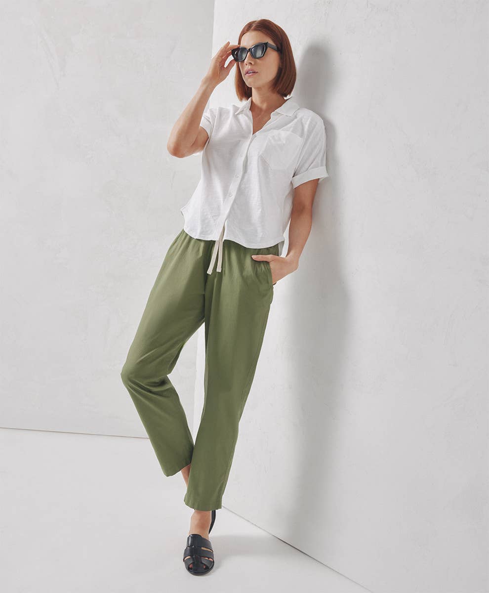 Slub Button Up Top: White / Small Pact - Women’s Relaxed