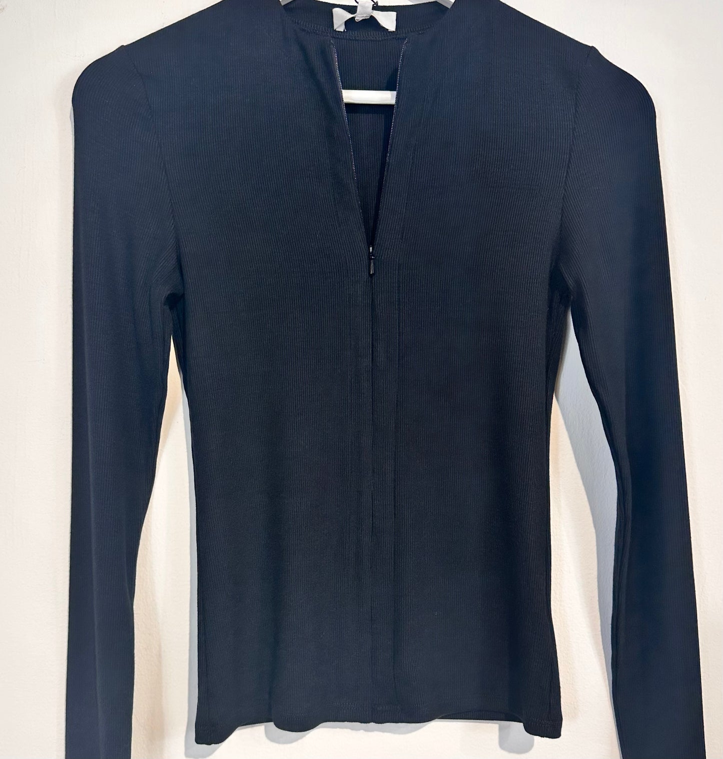 Joah Brown Flex Rib Long Sleeve Zip Stretch Top