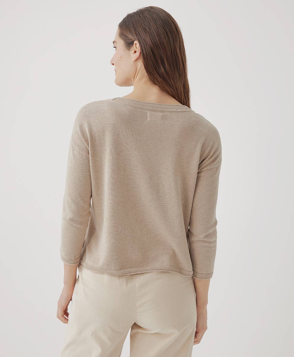 Pact - Women’s Classic Fine Knit Wide Neck Sweater: Wheat Heather / Large