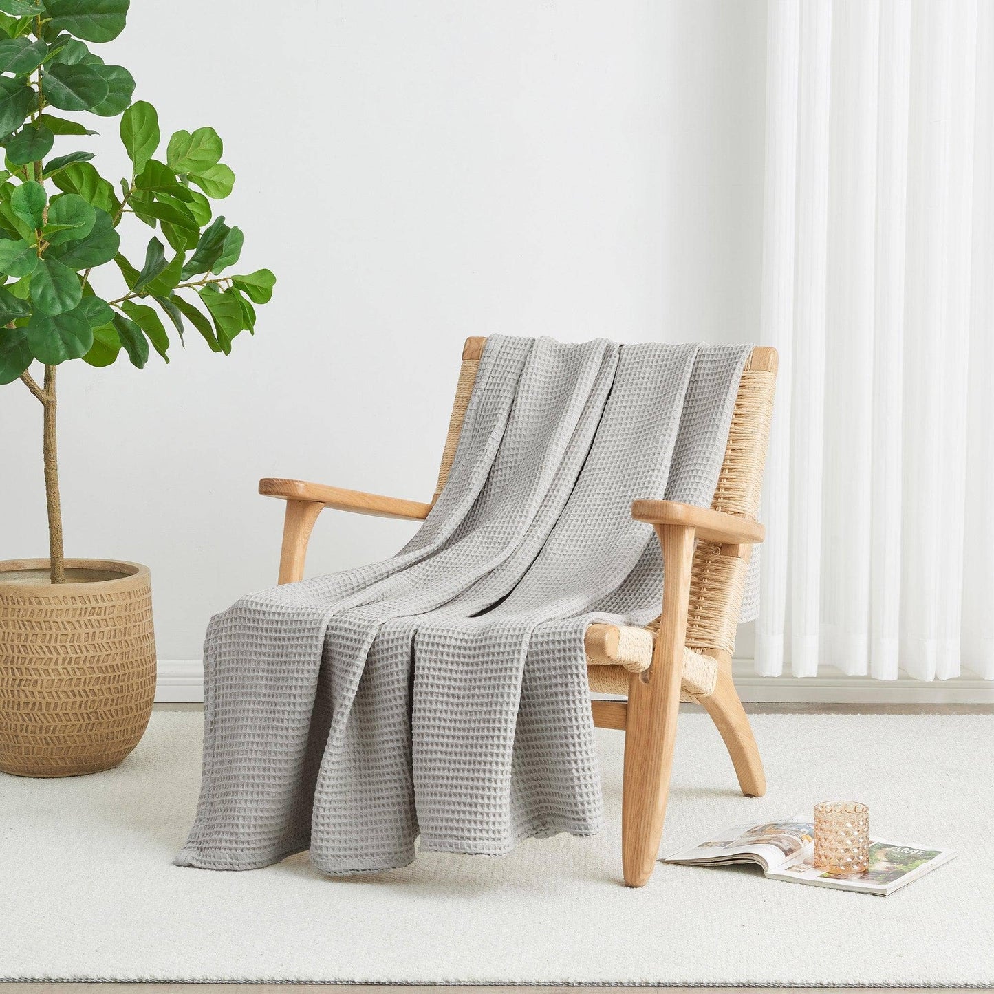 BH Collective - 100% Cotton Waffle Weave Blanket - Mikala Collection: Full / Queen / Oatmeal