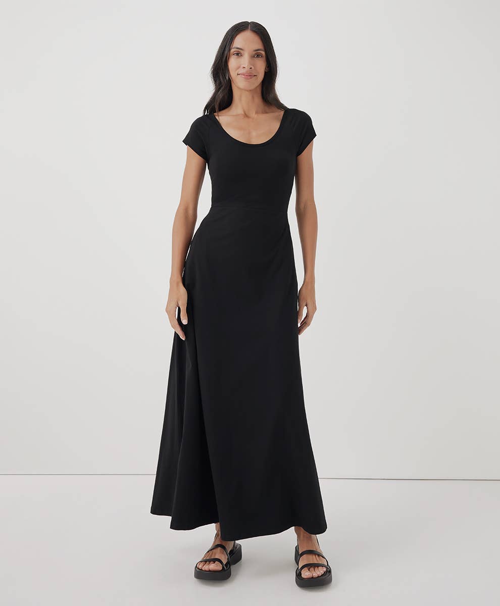 Pact - Women's Fit & Flare Crossback Maxi Dress: Black / Extra Small