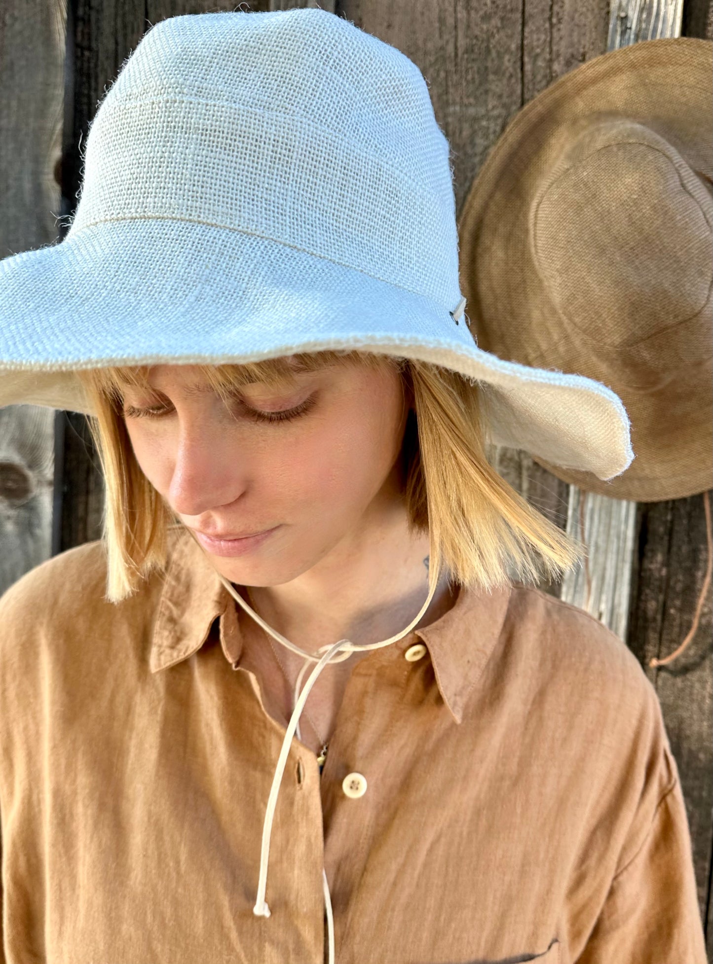 Jute Hat with Suede String, Large Brim