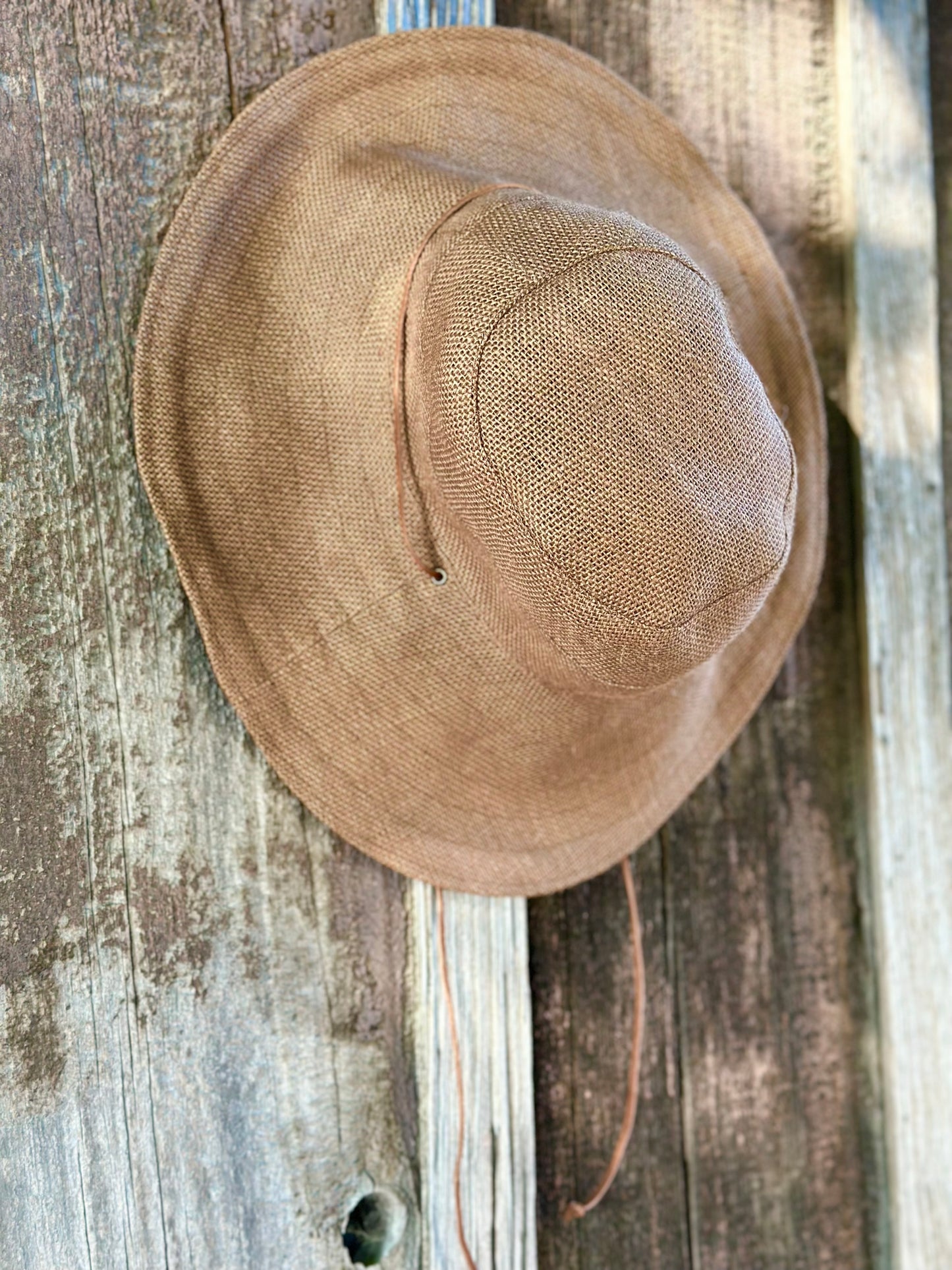 Jute Hat with Suede String, Large Brim