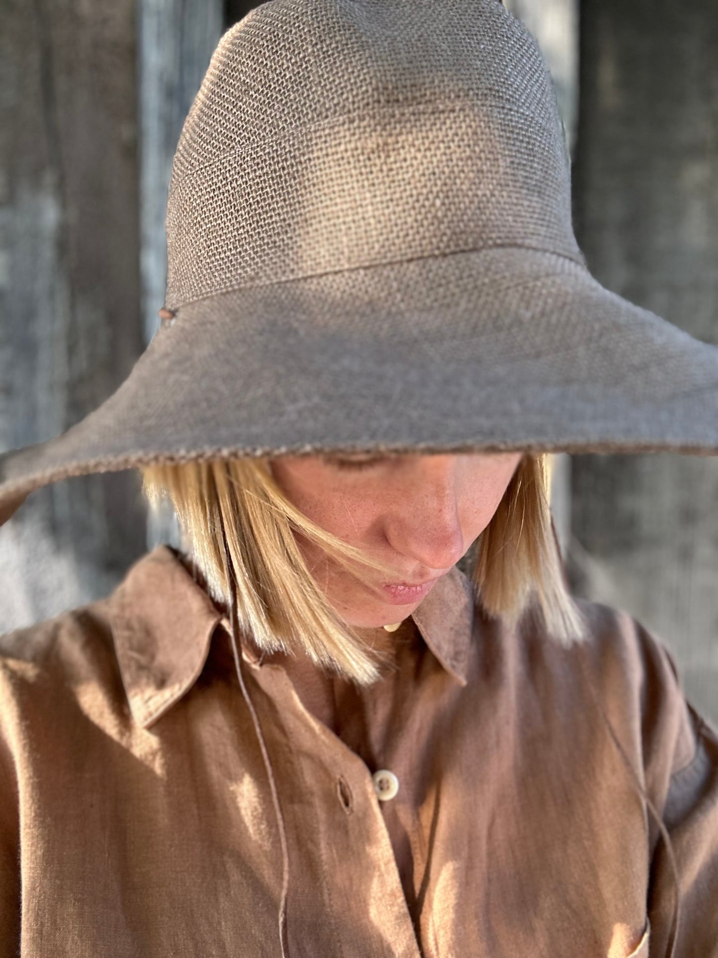 Jute Hat with Suede String, Large Brim