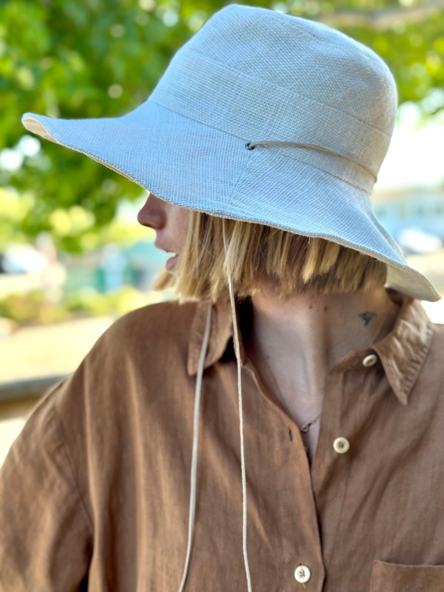 Jute Hat with Suede String, Large Brim