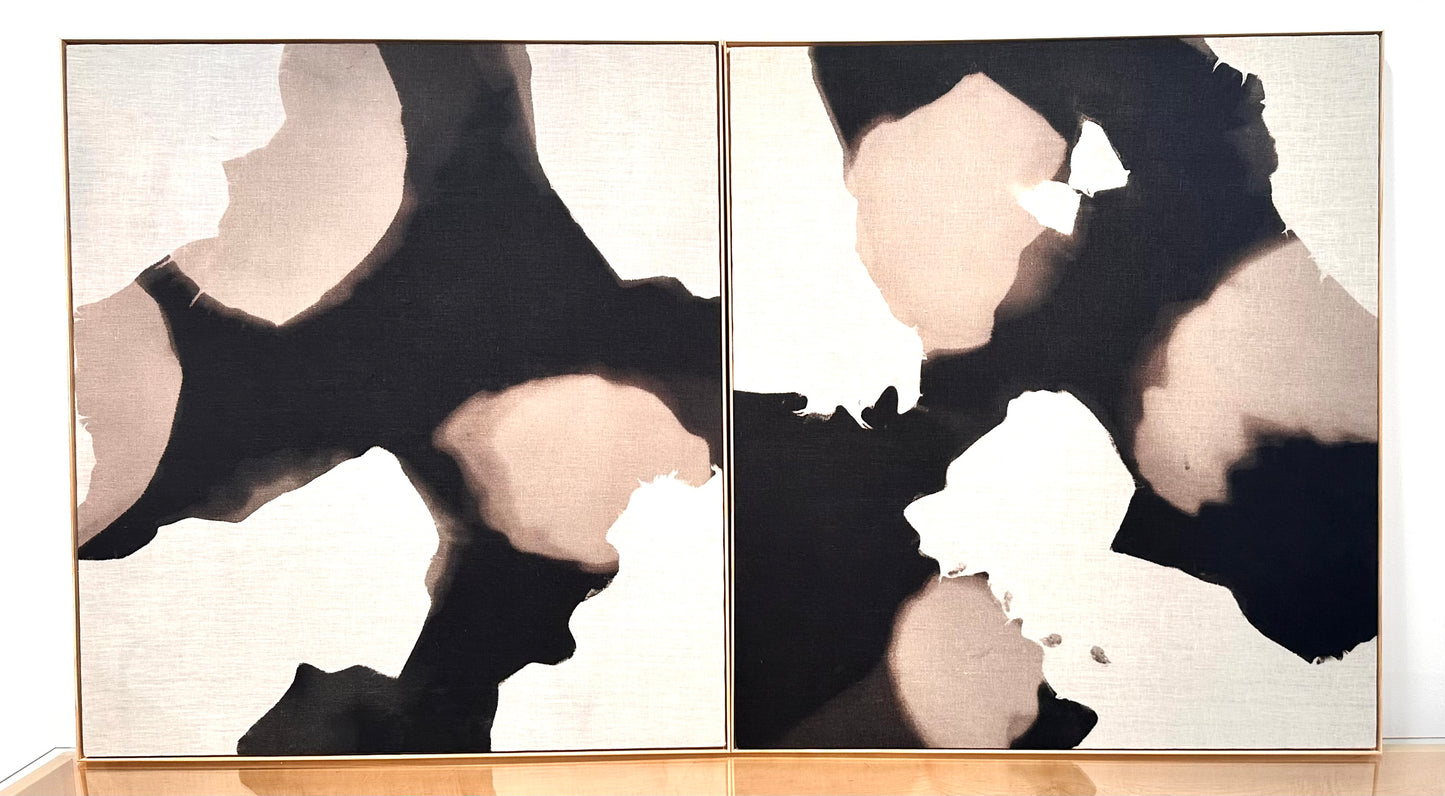 Inky Black Taupe Indigo Fiber Panels by Mineral Workshop 44'' x 40'' Diptych or Individual