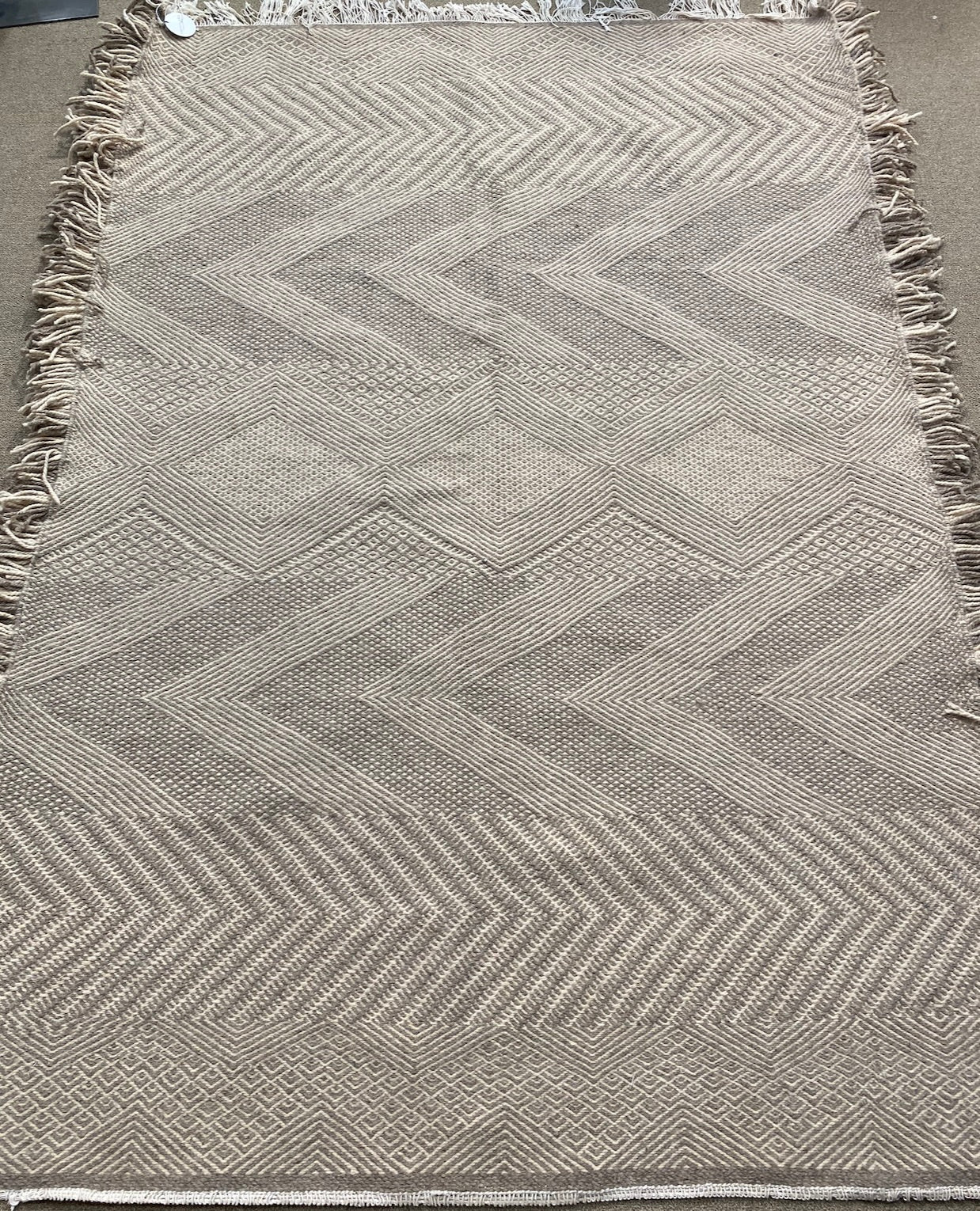 4'8"x7'1" Amazigh Banded Taupe Pattern Wool Carpet