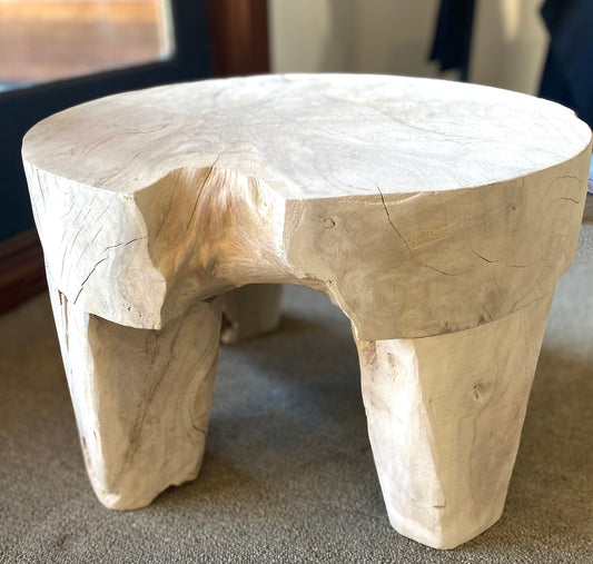 Natural White Washed Wabi-Sabi Teak Low Stool