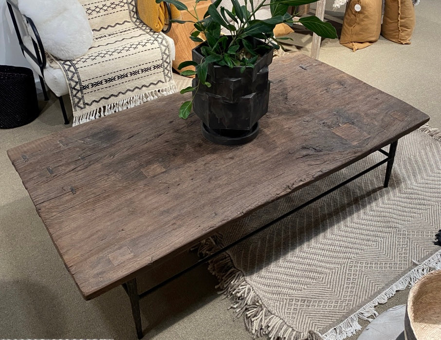 Antique Indonesian Elm Door Cocktail Table