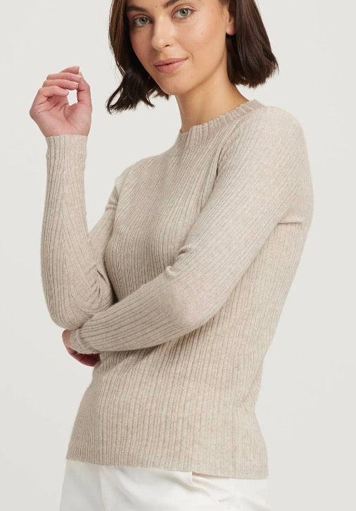 Ilene Funnel Neck Long Sleeve Knit Top-Pumice