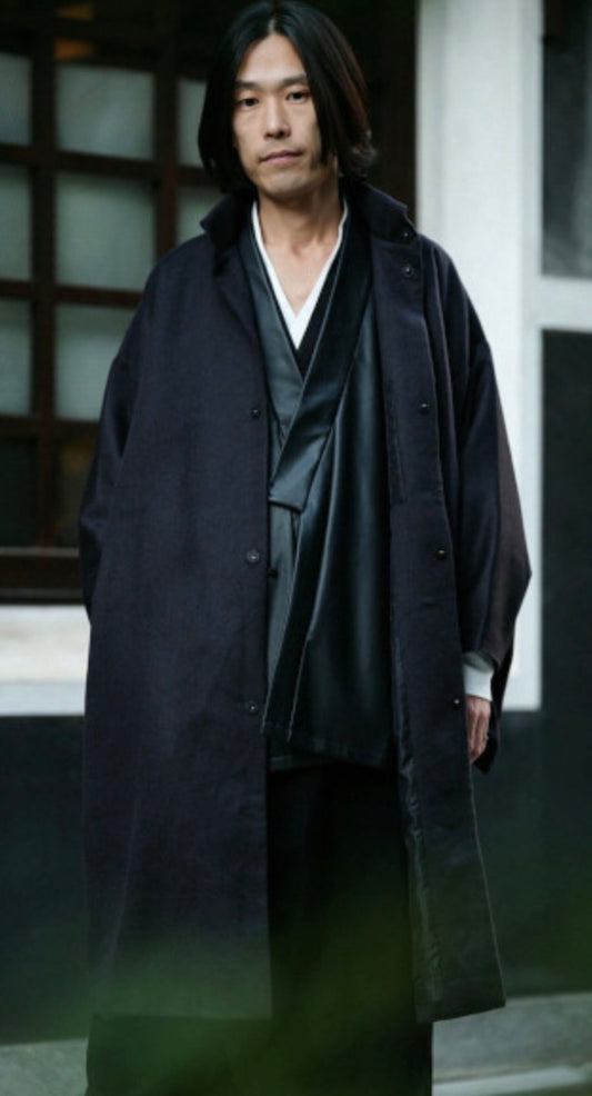 Cashmere-Wool Blend Lined Kimono Coat-Charcoal Grey