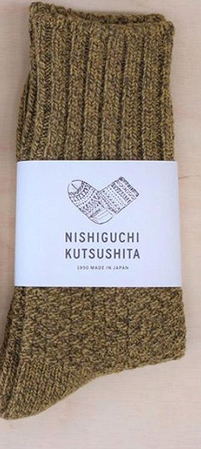 Nubby Boot Sock wool cotton blend.  Hand made in Japan.