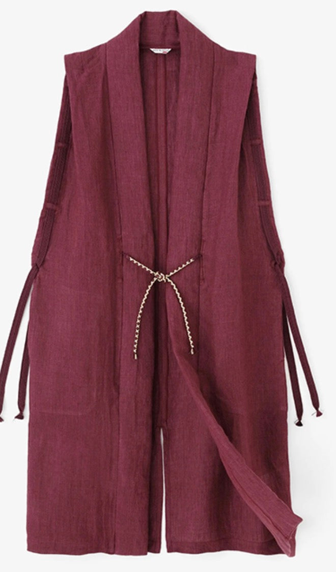 pleat shoulder haori vest-maroon