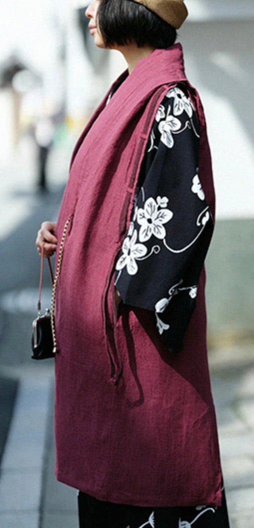 pleat shoulder haori vest-maroon