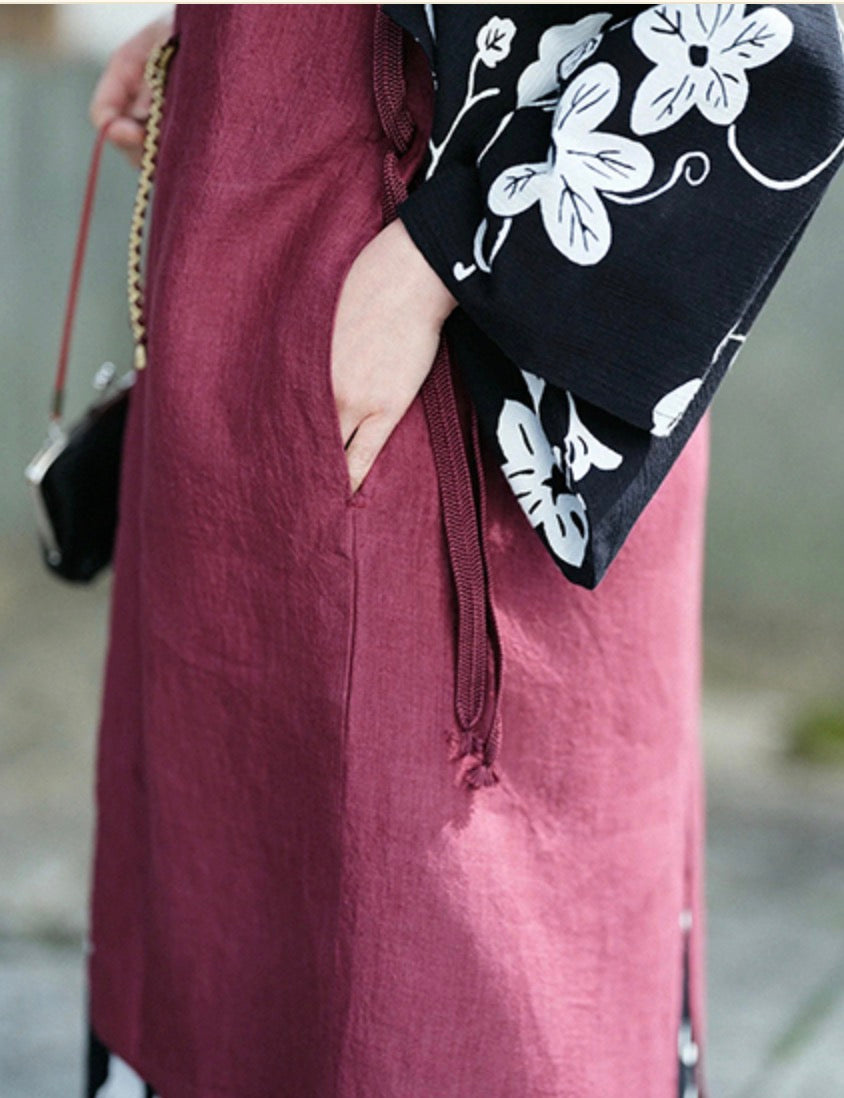 pleat shoulder haori vest-maroon