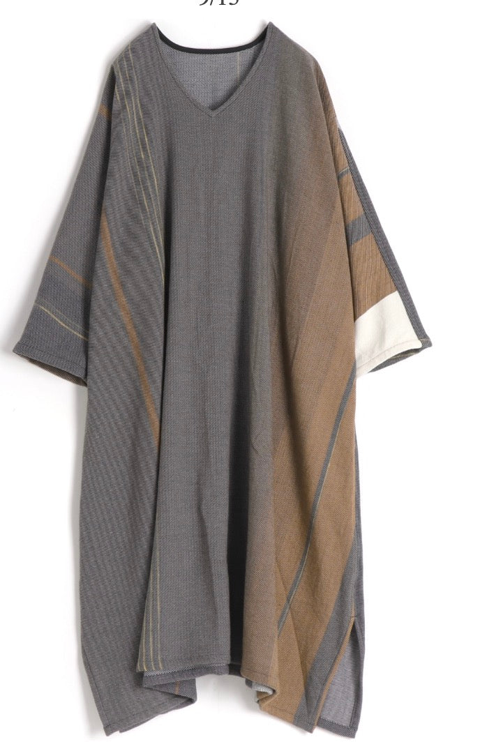 Tamaki-Niime Fuwa-T ALL - 3/4 length sleeve Wool-Cotton blend Kaftan from Japan