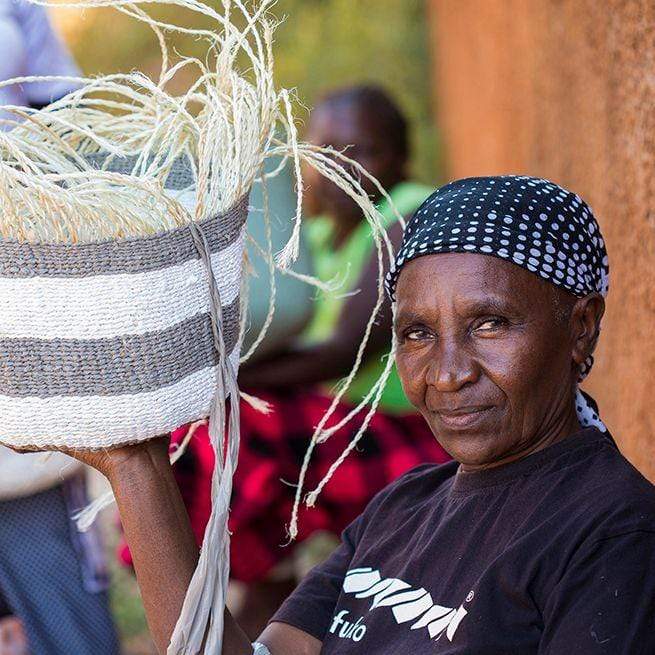 Small Mifuko - white kiondo basket with handle