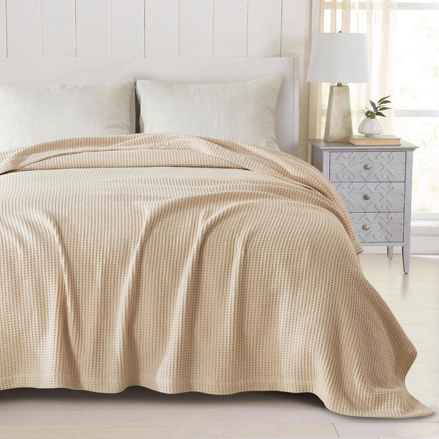 BH Collective - 100% Cotton Waffle Weave Blanket - Mikala Collection: Full / Queen / Oatmeal