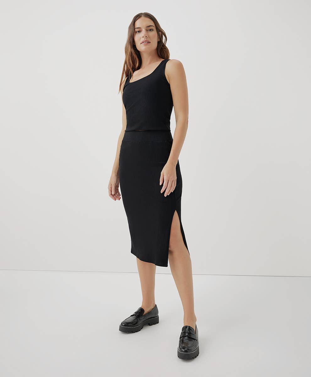 S Rib Midi Skirt: Black / Small Pact - Women’s Refined