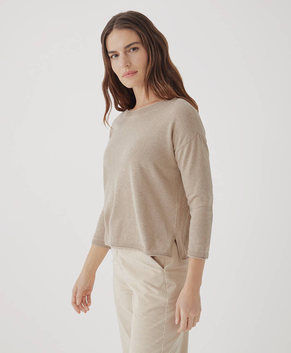 Pact - Women’s Classic Fine Knit Wide Neck Sweater: Wheat Heather / Large