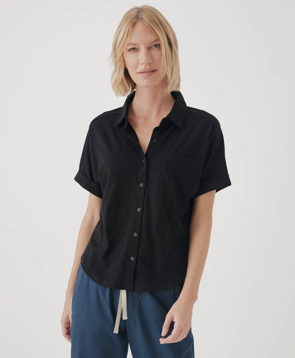 Slub Button Up Top: White / Small Pact - Women’s Relaxed