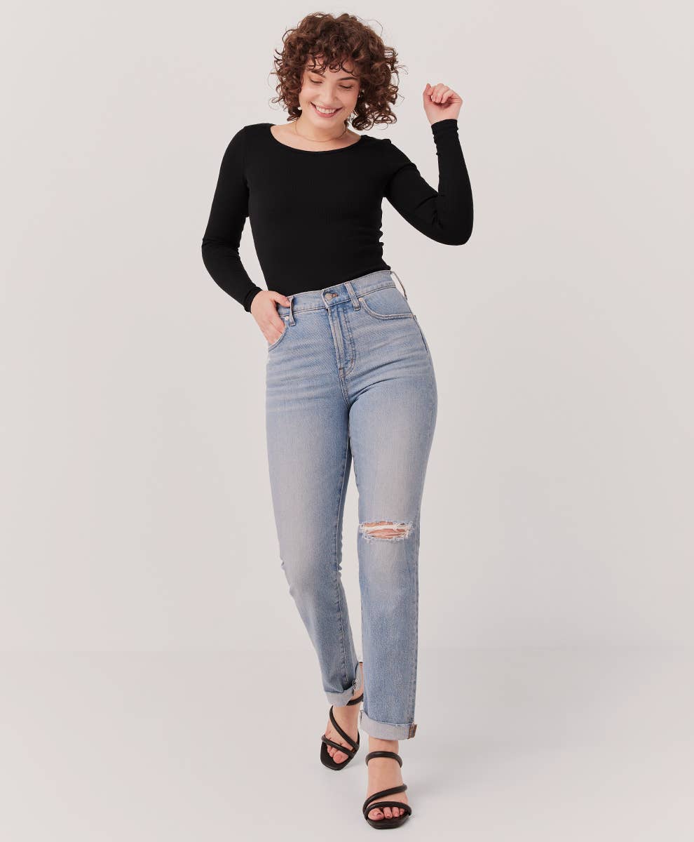 L Ribbed Crop Long Sleeve Top: Black / Large Pact - Women’s