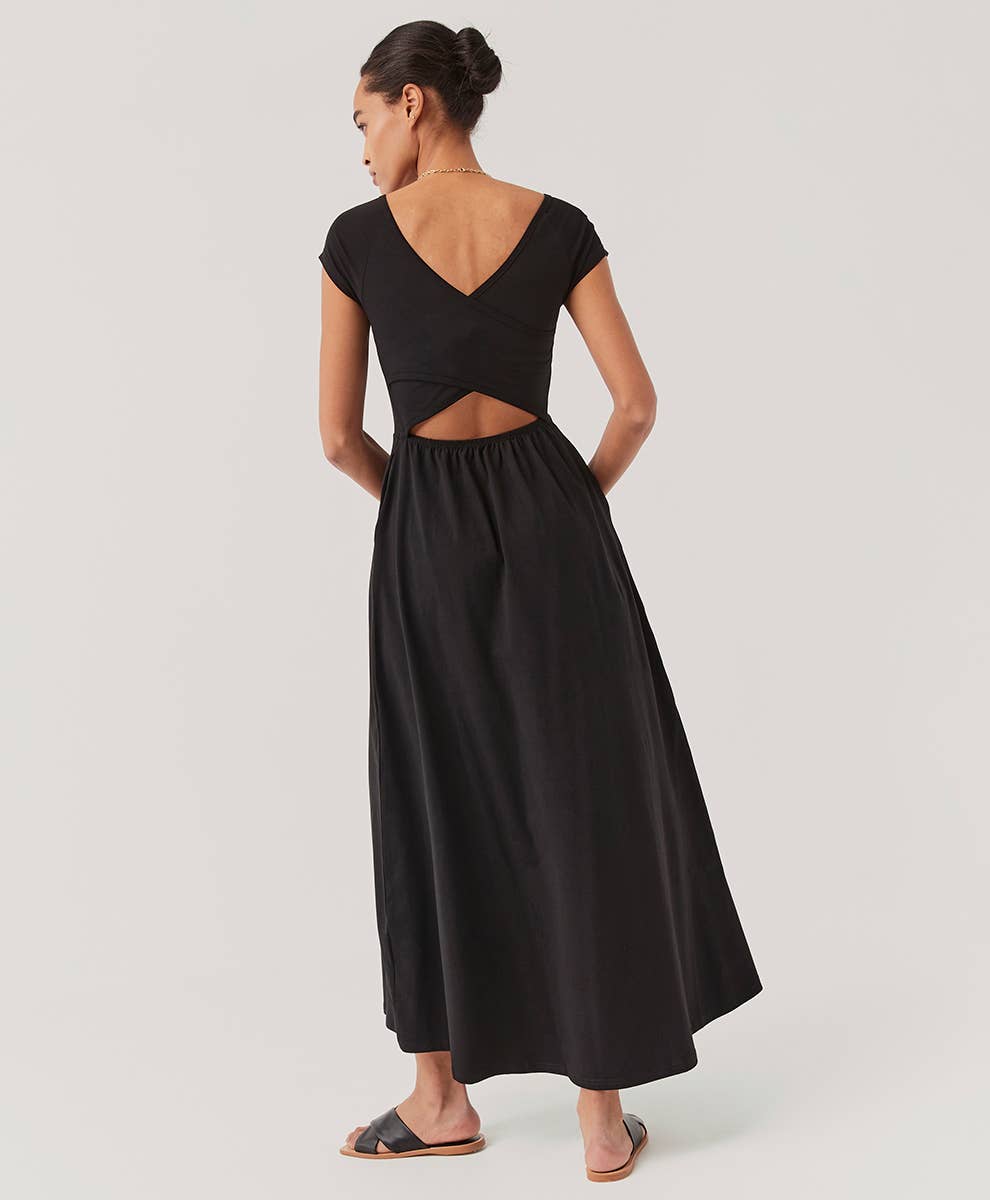 Pact - Women's Fit & Flare Crossback Maxi Dress: Black / Extra Small