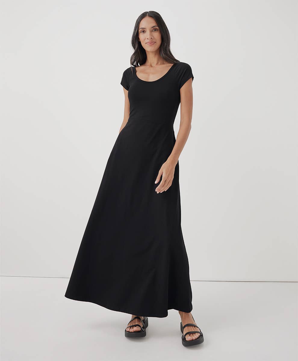 Pact - Women's Fit & Flare Crossback Maxi Dress: Black / Extra Small