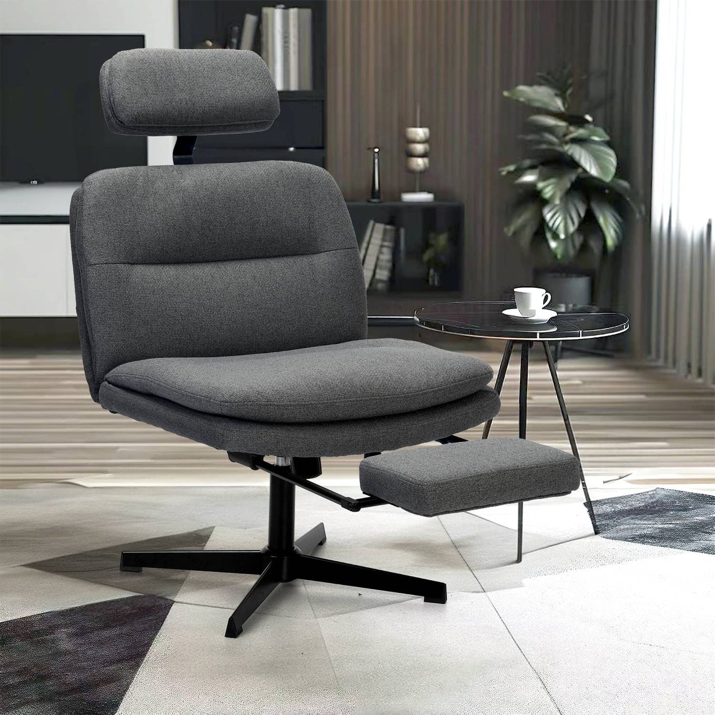 HOMYCASA DESIGN INC - Modern Swivel Executive Chair Fabric Headrest and Footrest