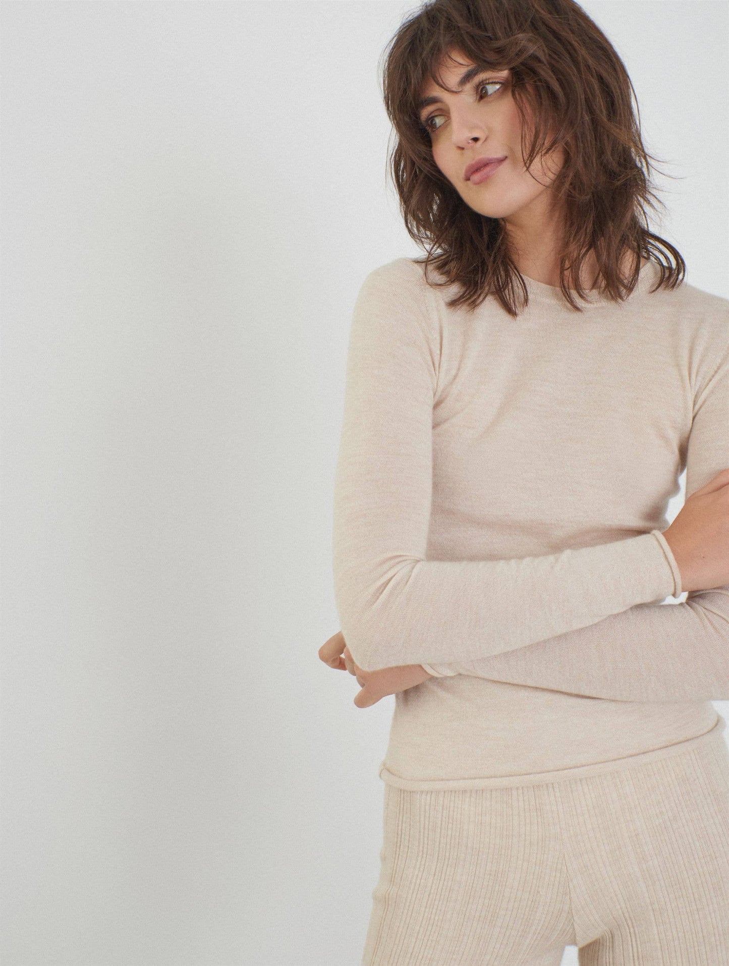 Rita Cashmere knitted crew neck pullover: Medium / Brown Leap Concept -