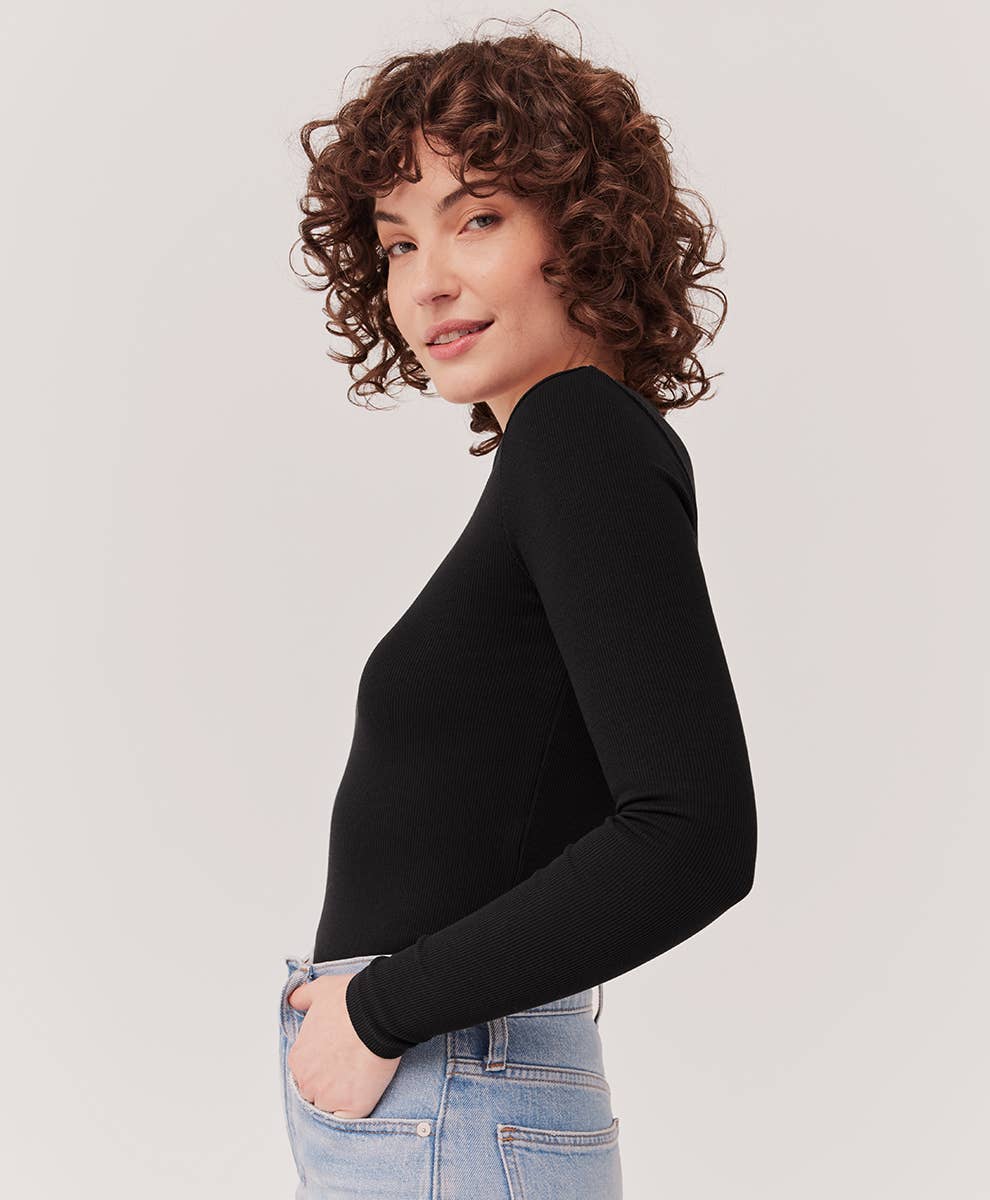 L Ribbed Crop Long Sleeve Top: Black / Large Pact - Women’s