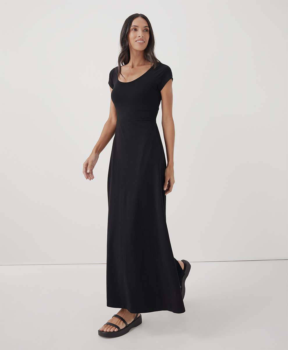 Pact - Women's Fit & Flare Crossback Maxi Dress: Black / Extra Small