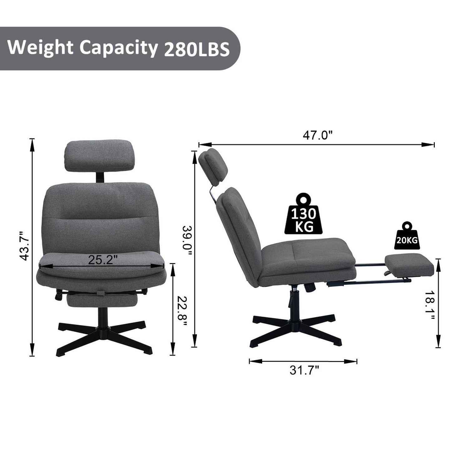 HOMYCASA DESIGN INC - Modern Swivel Executive Chair Fabric Headrest and Footrest