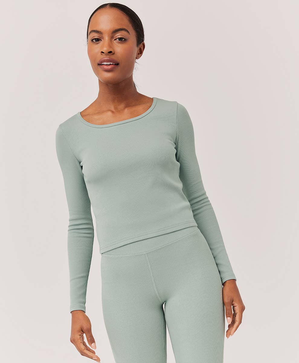 Pact - Women’s Ribbed Crop Long Sleeve Top: Chai / Medium