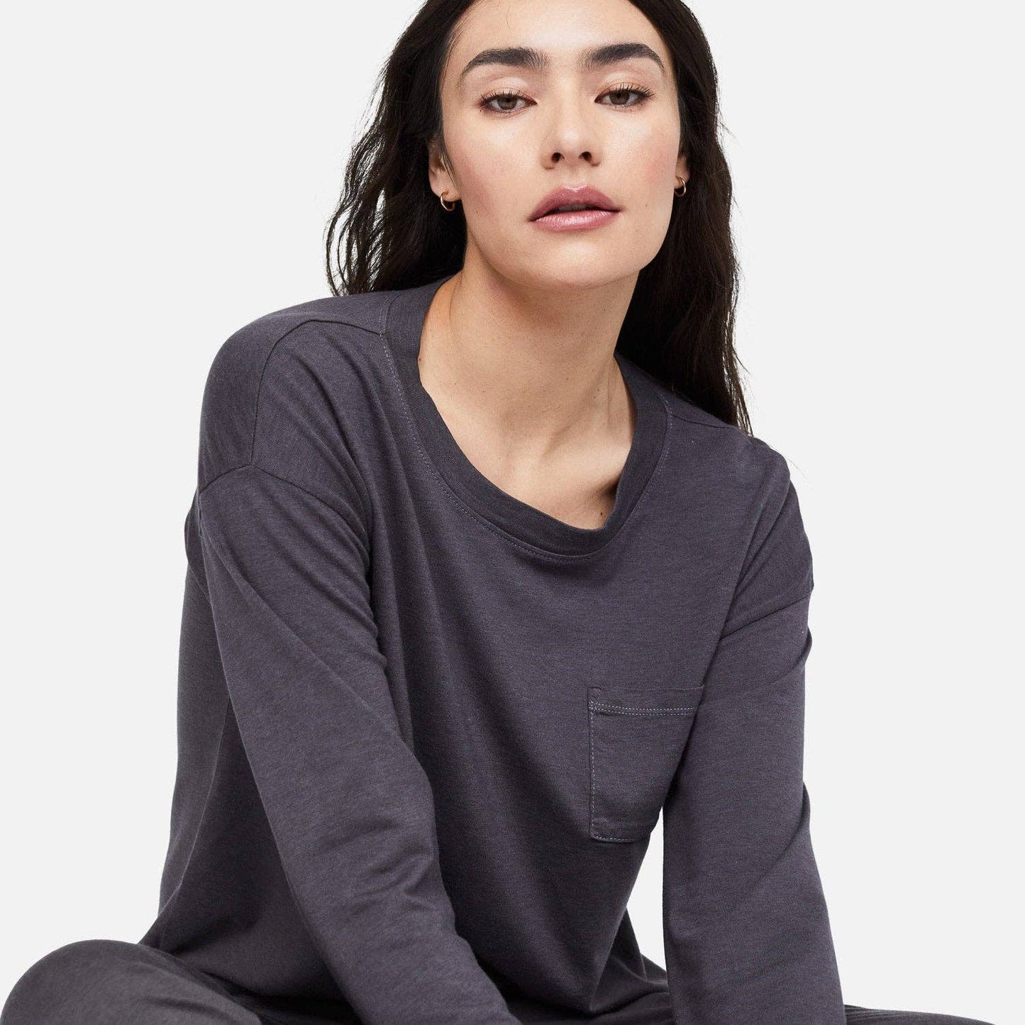 Tencel Long Sleeve Sleep Tee, Charcoal