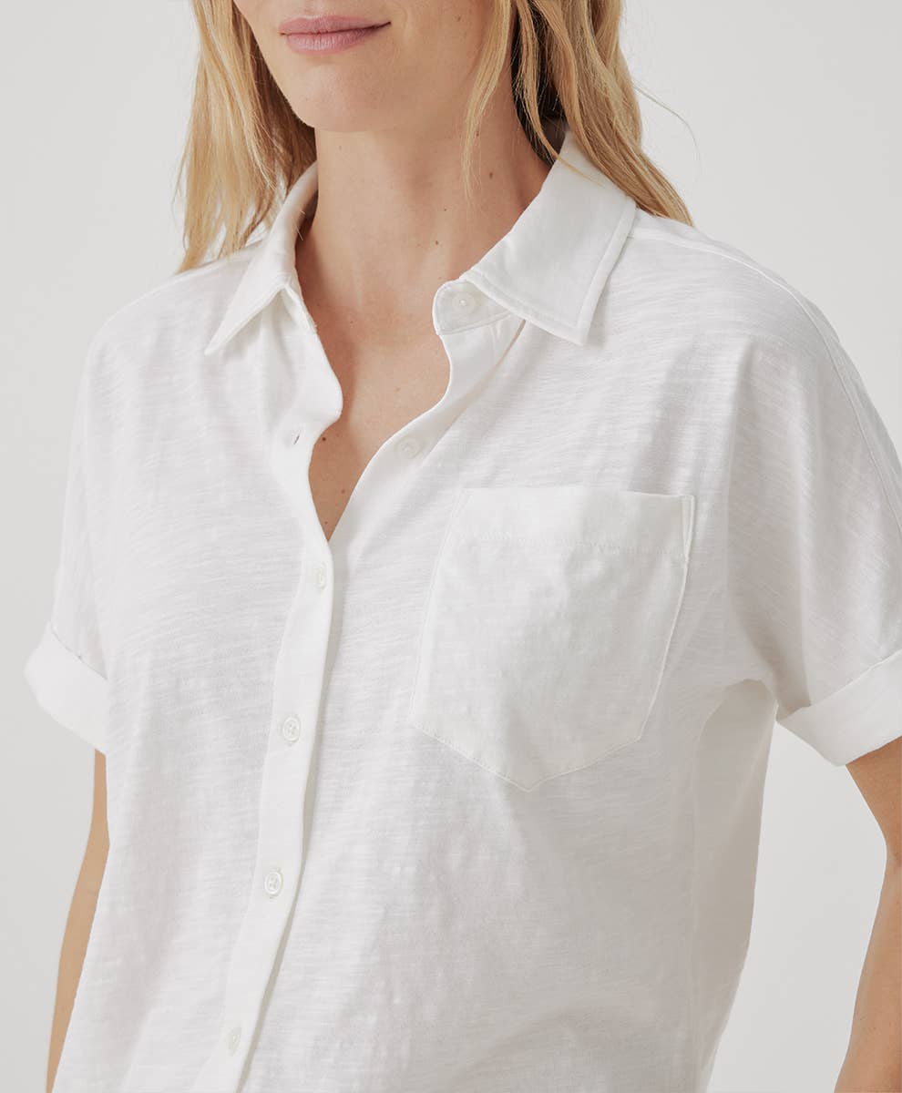 Slub Button Up Top: White / Small Pact - Women’s Relaxed