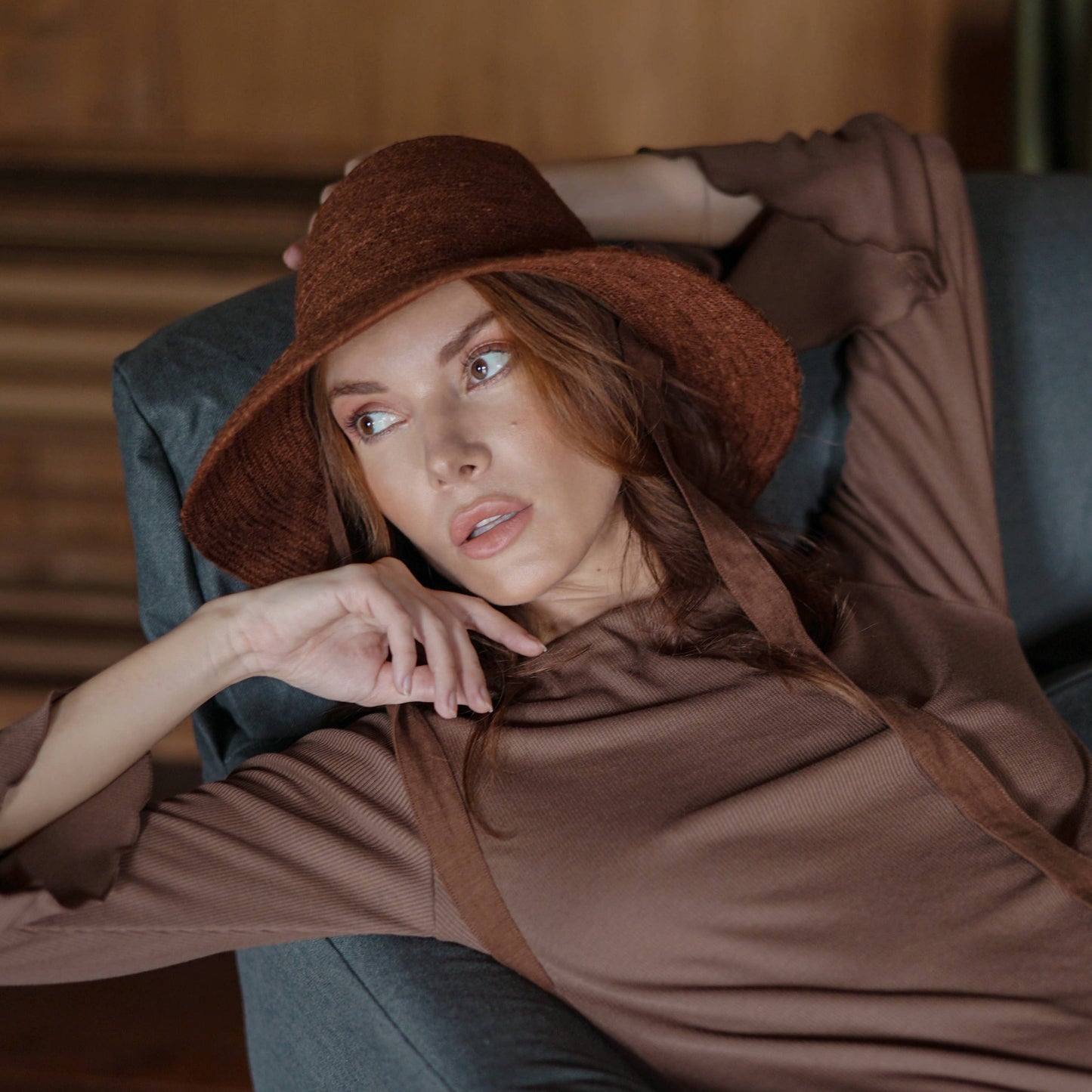 MEG Jute Straw Hat, Burnt Sienna