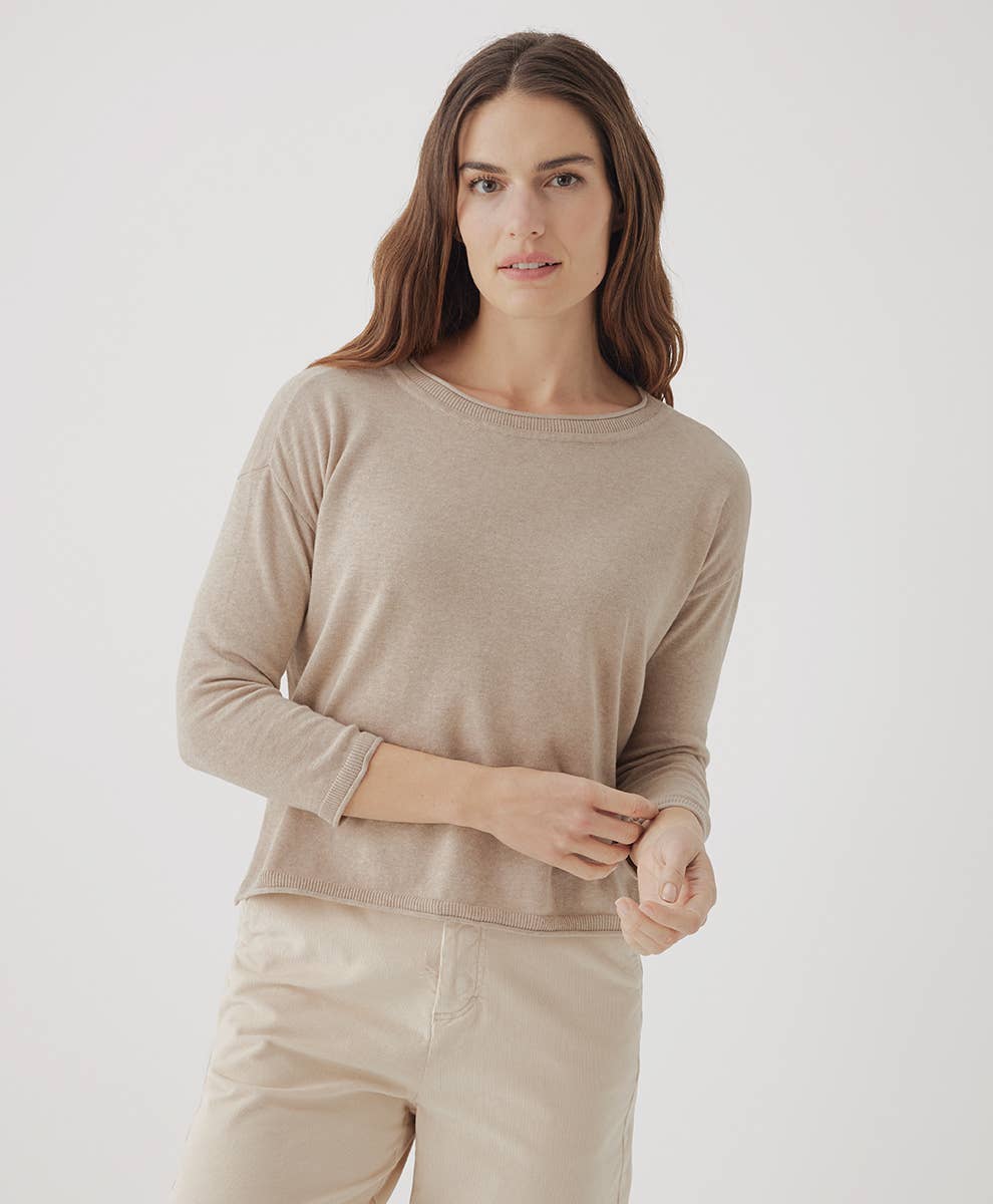 Pact - Women’s Classic Fine Knit Wide Neck Sweater: Wheat Heather / Large